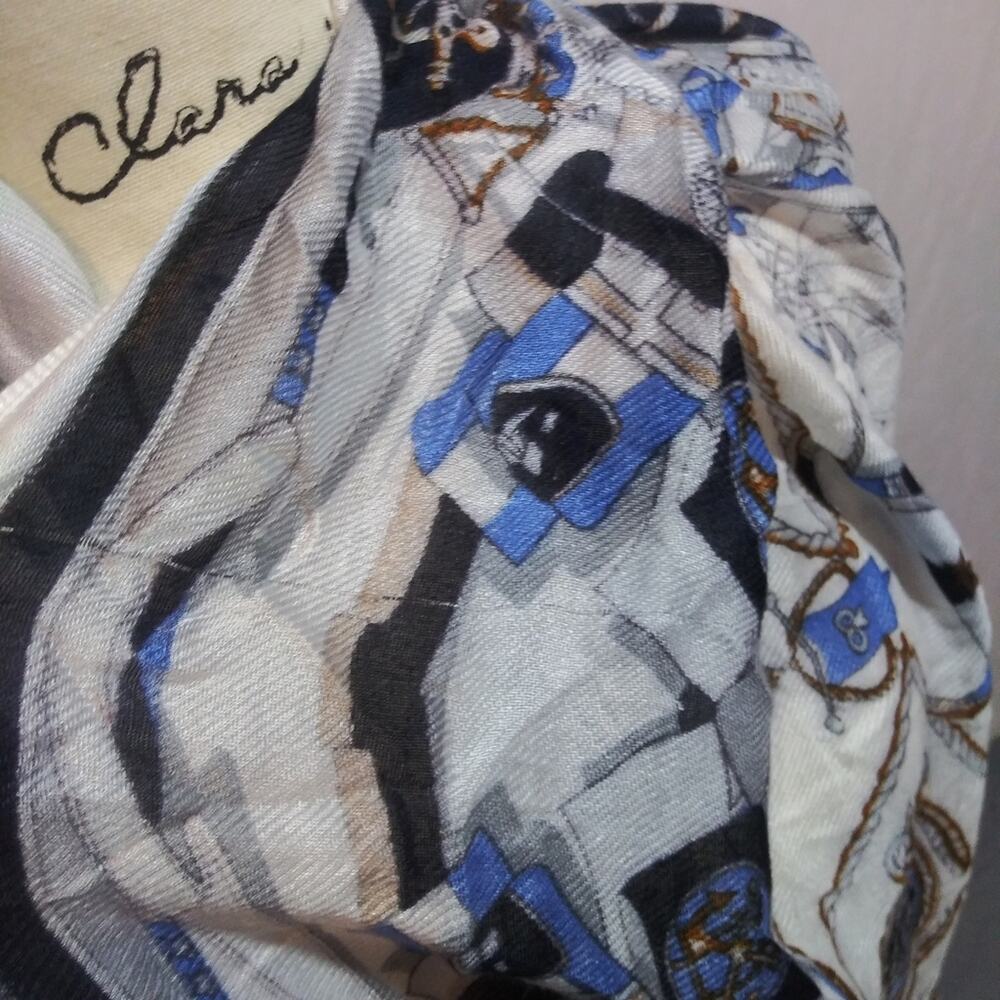 Chicos Nautical Print Scarf in Blue and White Coastal Beach Size OS - Picture 5 of 7